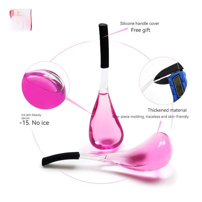 beauty spoon ice wave instrument s růžovou silikonovou rukojetí a zpevněným materiálem, ideální pro pleťovou péči.