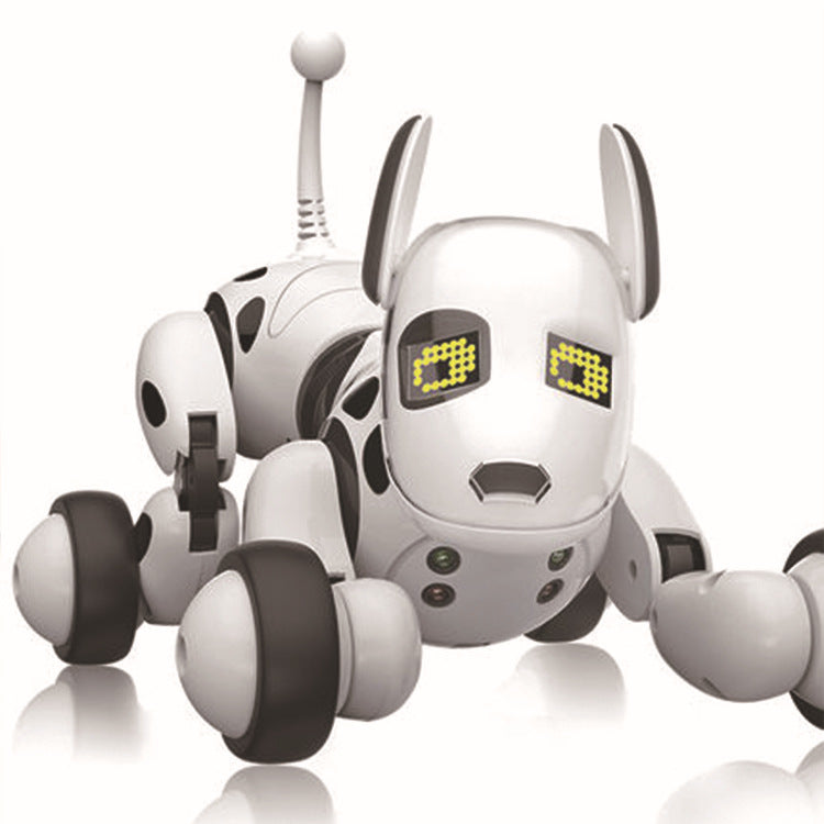 Chytrý robotický pes v bílé barvě, elektronická hračka pro děti, smart robot dog toy for kids.