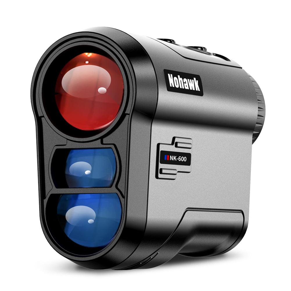 Laser rangefinder telescope 1000m, černý přístroj s čočkami pro přesné měření vzdálenosti.