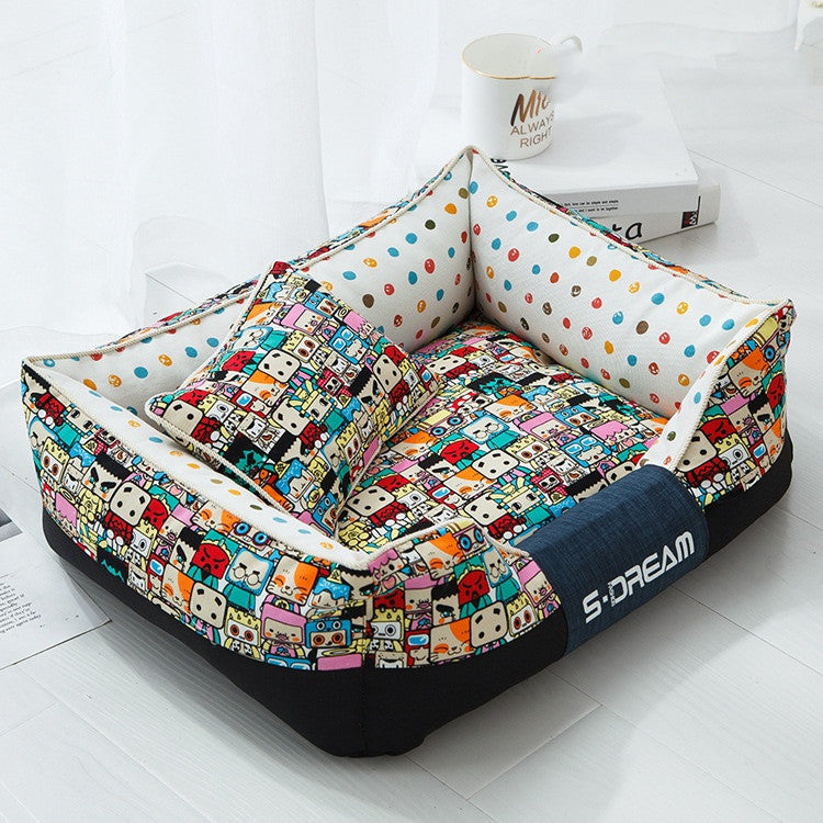 Pet bed accessories for dogs and cats s colorful design with small pillow and spacious layout.