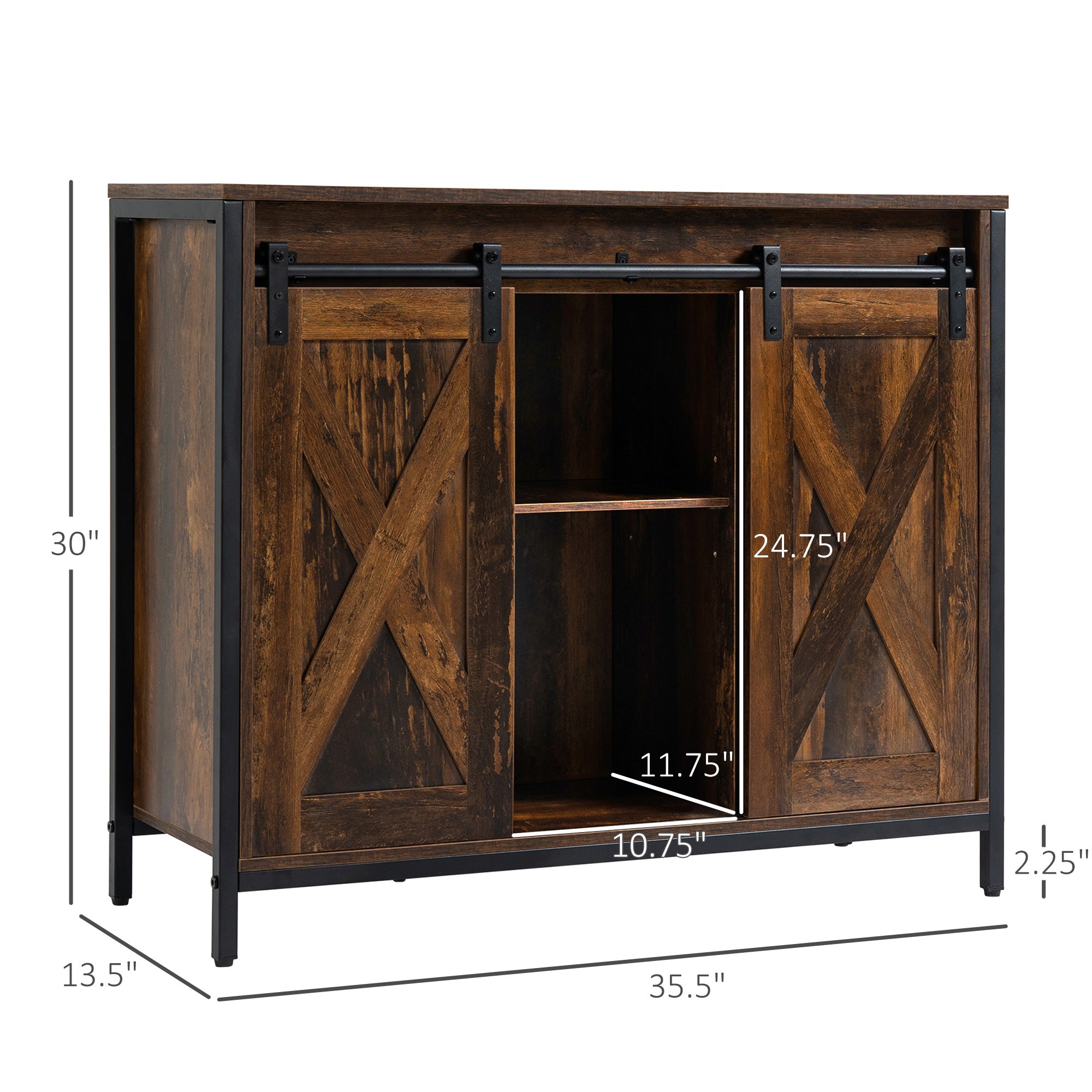 rustic sideboard buffet cabinet s posuvnými dveřmi a nastavitelnými policemi v rustikálně hnědé barvě