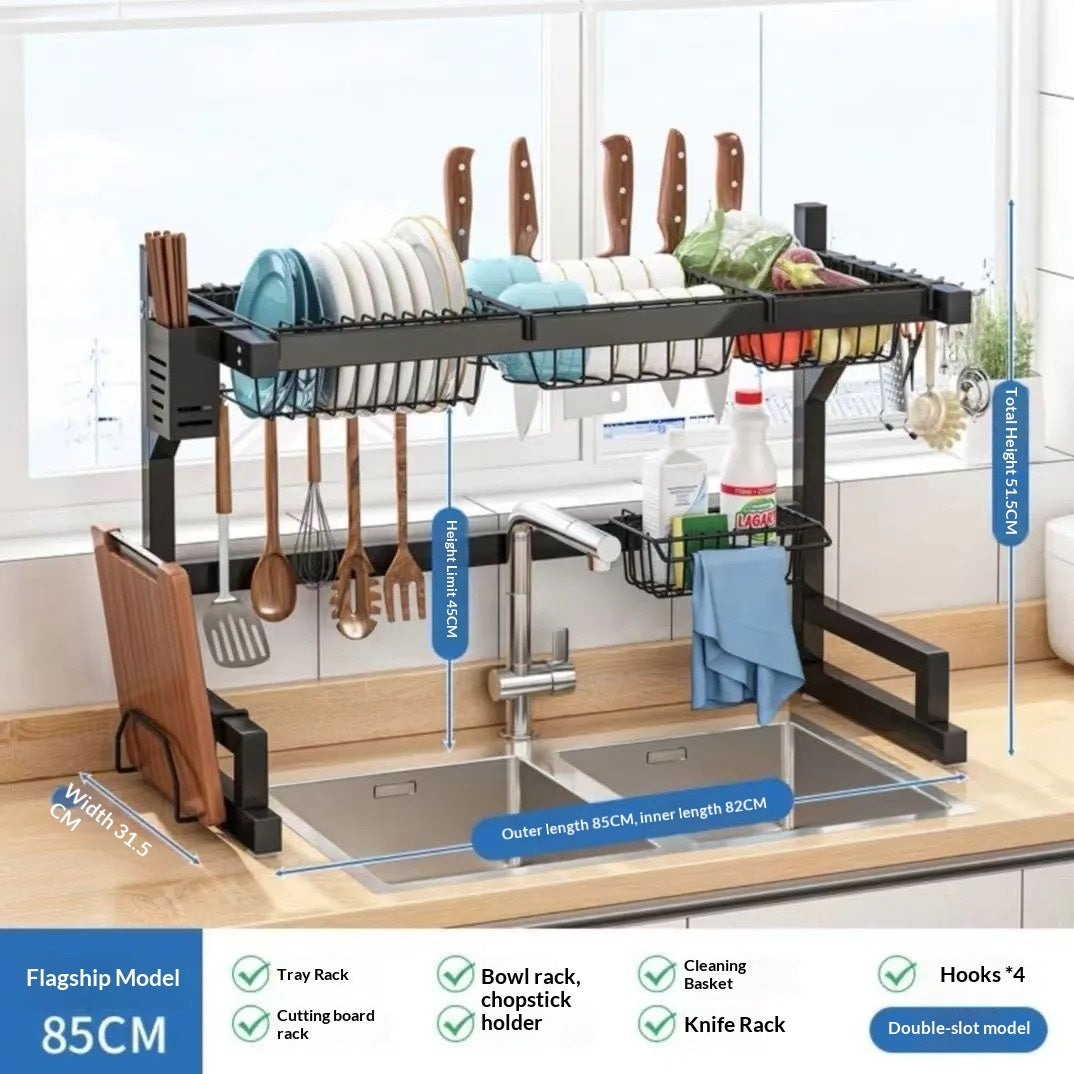 Vícúčelový odkládací stojan do kuchyně s organizérem a přihrádkami pro nádobí a náčiní, model 85CM.