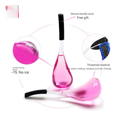 beauty spoon ice wave instrument s růžovou silikonovou rukojetí a zpevněným materiálem, ideální pro pleťovou péči.