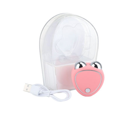 Mikroproudový beauty massager v růžovém provedení s USB kabelem a ochranným obalem.