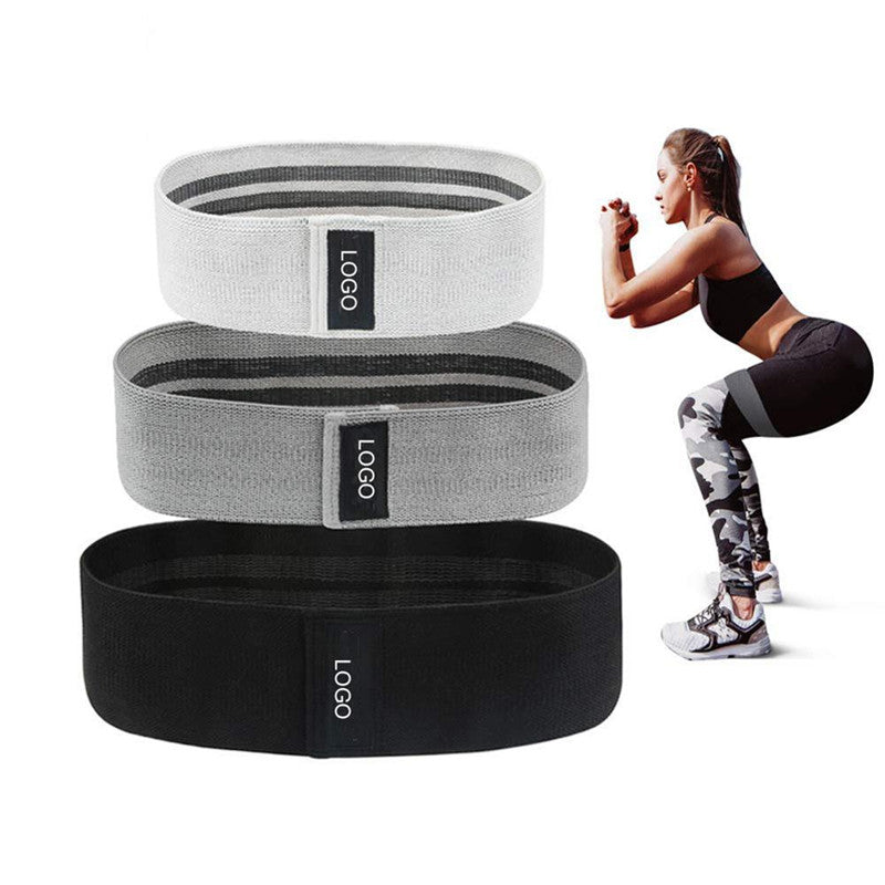 Čtyři fitness squat resistance bandy pro posilování boků, polyester a latex, velikosti S, M a L.