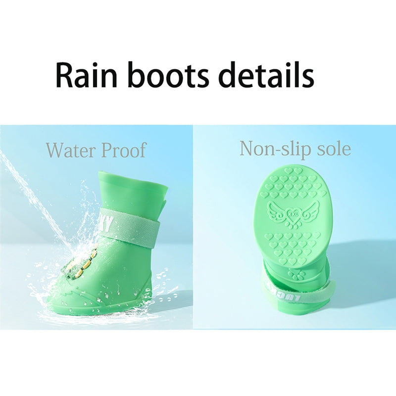 voděodolné gumové dešťové boty pro domácí zvířata, detaily z oblasti non-slip a voděodolnosti