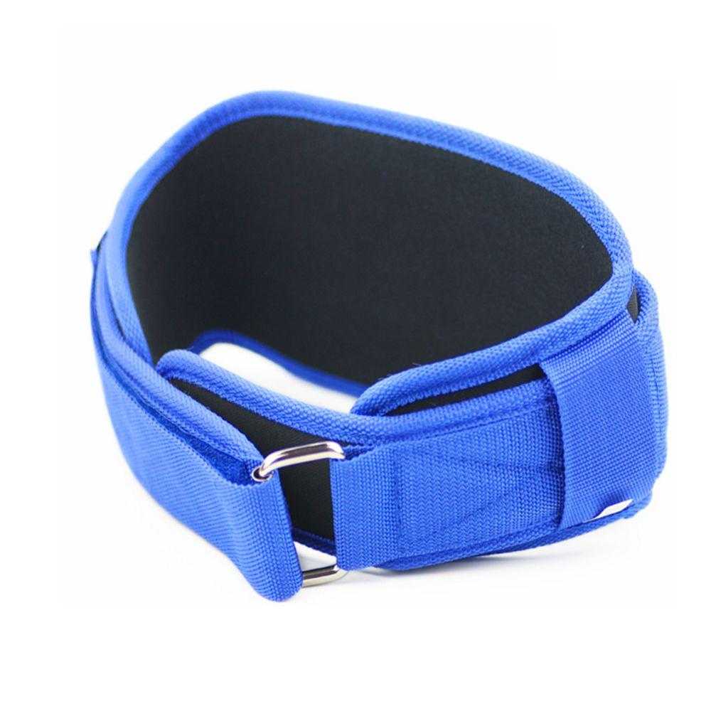 Nylon fitness belt for weightlifting v modré barvě s nastavitelným zapínáním.