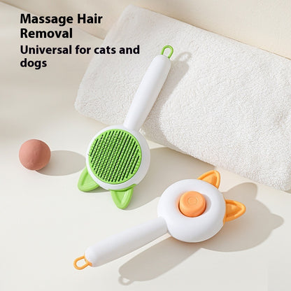 Self cleaning pet hair remover comb pro použití u psů a koček, designový masážní hřeben pro efektivní odstranění chlupů.