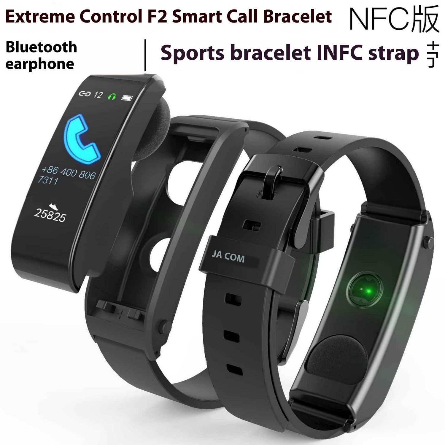 Smart fitness náramek F2 Smart Call Bracelet s Bluetooth sluchátkem a moderním designem.