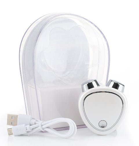 Mikroproudový beauty massager s USB kabelem a ochranným pouzdrem, ideální pro zpevnění pleti.