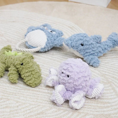 Hračky pro psy, bite resistant plush dog toys ve tvaru žraloka, chobotnice a krokodýla na trénink a hru.