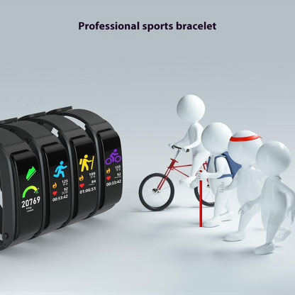 smart fitness náramek zobrazuje různé sportovní aktivity a postavy fitness nadšenců.