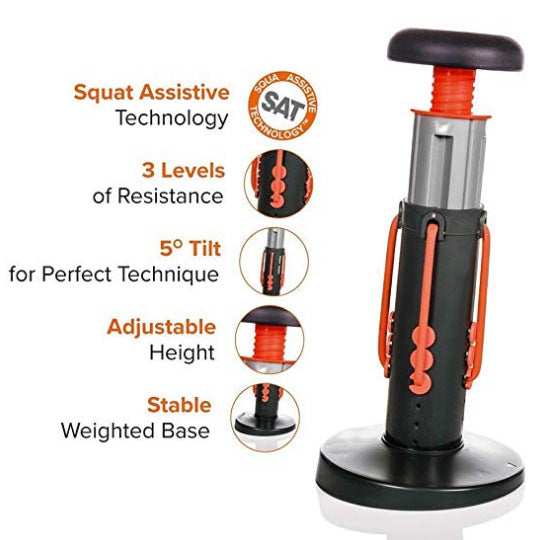 Fitness hip trainer with adjustable height, resistance levels, and squat assistive technology for effective workouts.