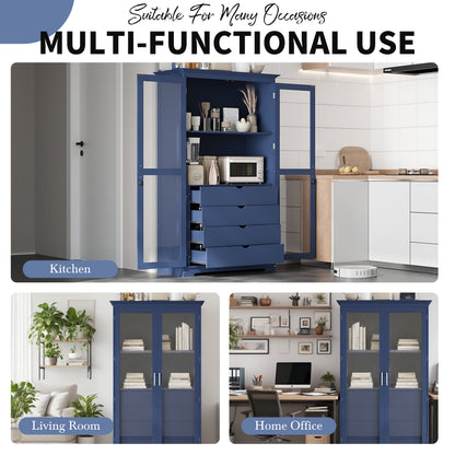 Modrý volně stojící kuchyňský úložný kabinet TOPMAx ve víceúčelovém použití v kuchyni, obývacím pokoji a kanceláři.