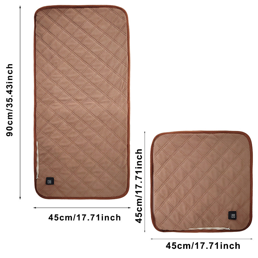 USB heated sleeping pad v hnědé barvě, rozměry 45x45 cm a 45x90 cm, ideální pro zimní použití