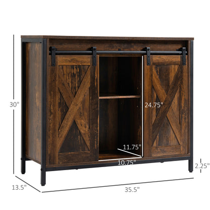 rustic sideboard buffet cabinet s posuvnými dveřmi a nastavitelnými policemi v rustikálně hnědé barvě