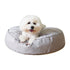 fluffy dog bed for small medium pets s pejskem v lehátku na bílém pozadí