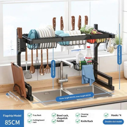 Vícúčelový odkládací stojan do kuchyně s organizérem a přihrádkami pro nádobí a náčiní, model 85CM.