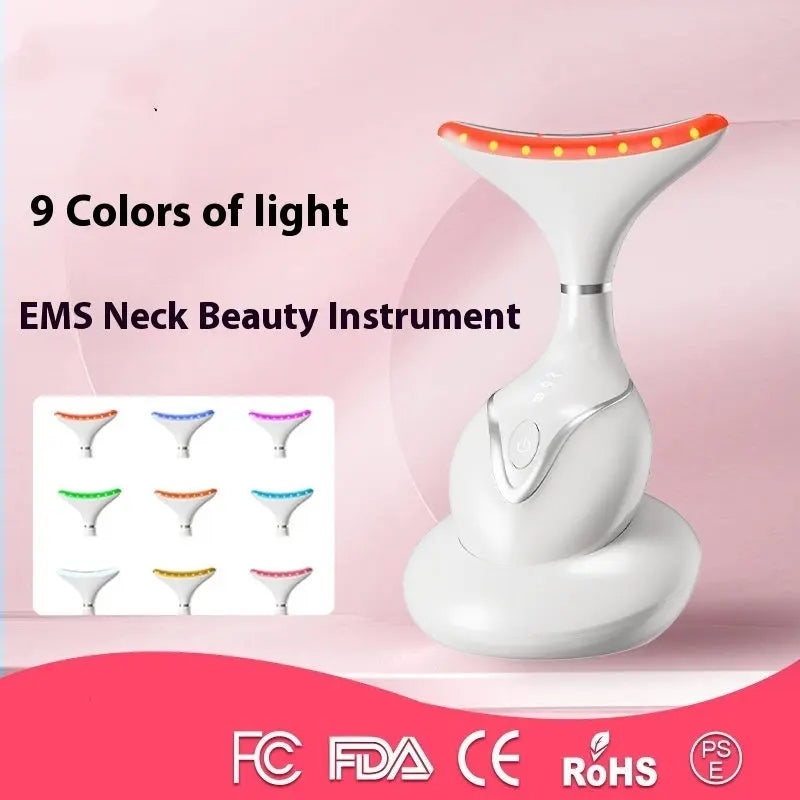 EMS mikroproudový beauty přístroj na obličej s 9 barvami světla a inovativním designem.