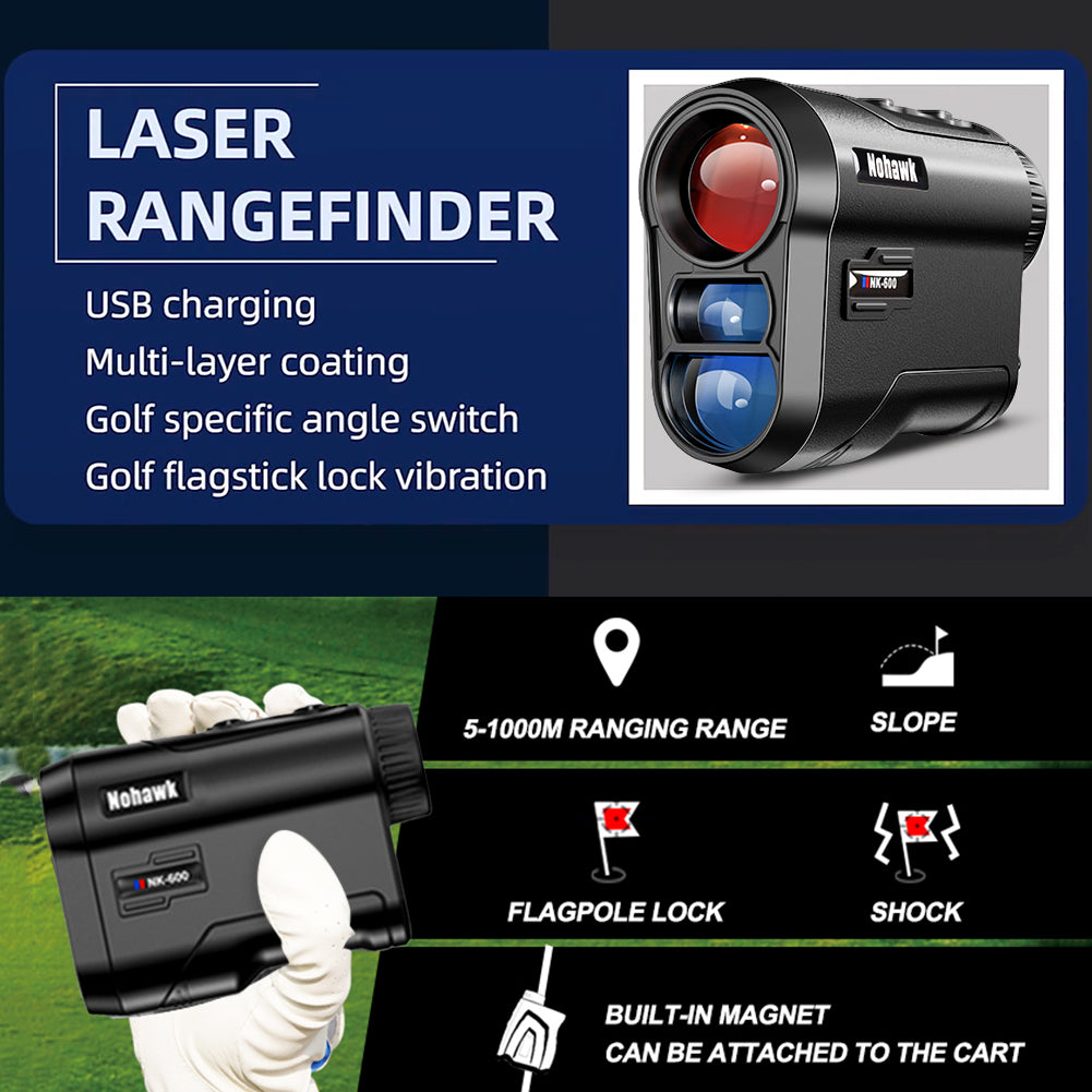 Laser rangefinder telescope 1000m s USB nabíjením a multi-vrstvou skleněnou čočkou.
