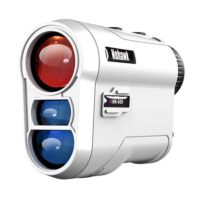 Laser rangefinder telescope 1000m, bílý zaměřovač s dvojitými objektivy a LCD displejem.