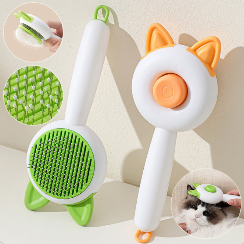 Self cleaning pet hair remover comb pro snadné odstranění srsti z koček a psů, moderní design, barevná kombinace.